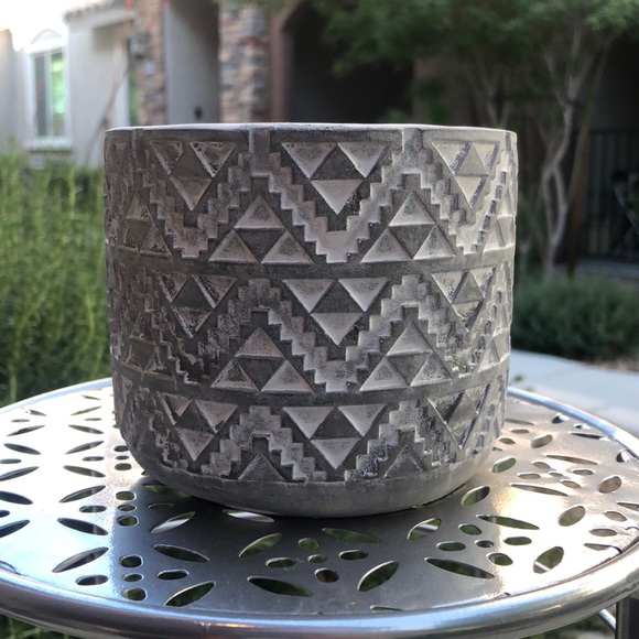 Other - Carved Geometric Pattern Natural Cement Concrete Planter Flower Pot Decor Accent